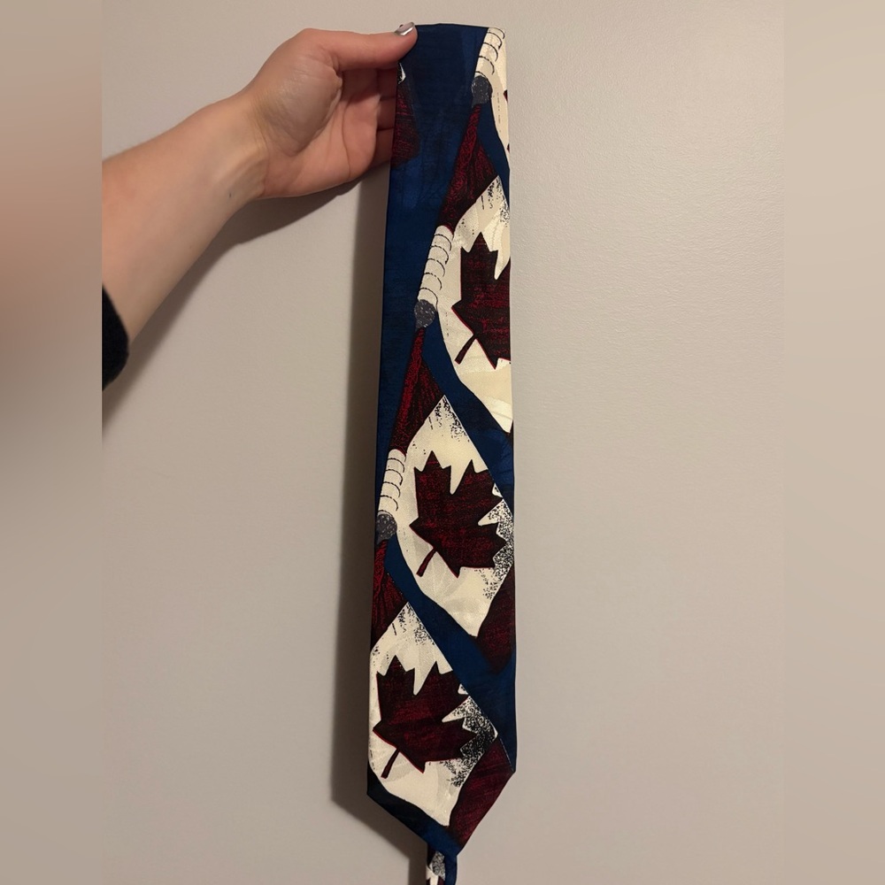 Vintage Eaton’s Canadian Silk Tie – Maple Leaf & Hockey Stick Patriot Edition